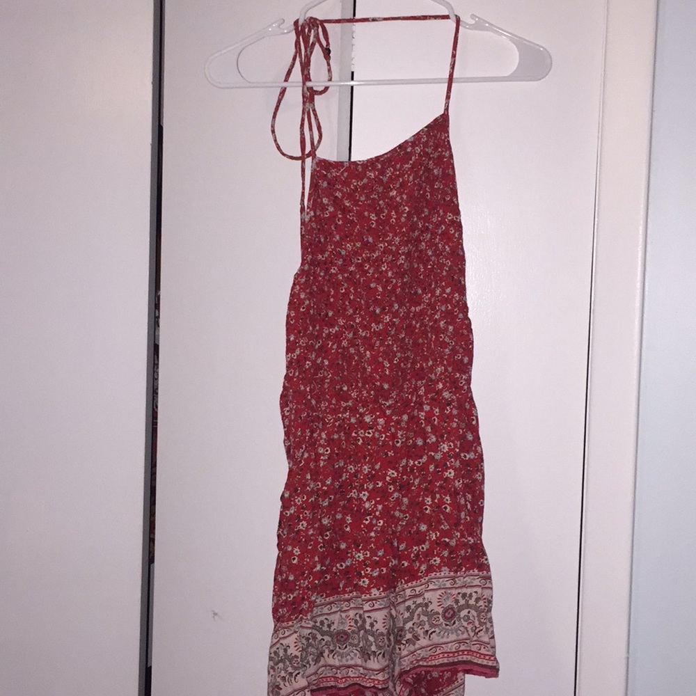 Backless floral halter romper
